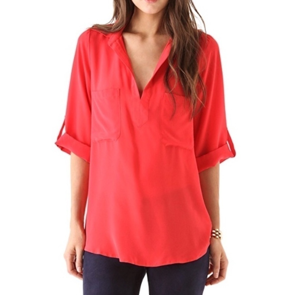 Rory Beca Silk Tunic Top Quiet Luxury Capsule Minimalist Soft Red Size Medium
